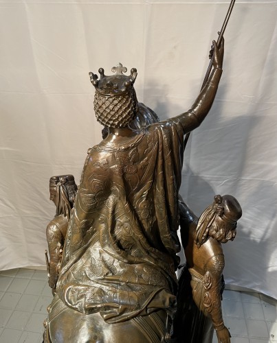 XIXe siècle - Grand groupe équestre en bronze de la Reine Isabelle