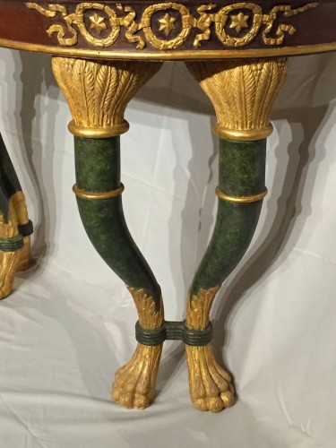 XIXe siècle - Paire de consoles Siciliennes du 19e siècle en bois doré et stuqué