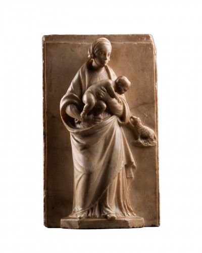 Bas-relief en marbre représentant la Vierge à l’enfant - Italie XVIe siècle