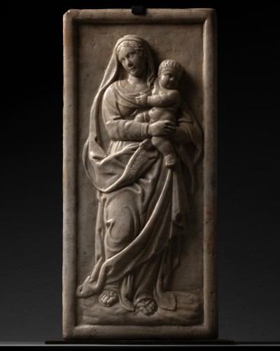Vierge à l'Enfant en bas-relief - Italie XVIe siècle - Sculpture Style Renaissance