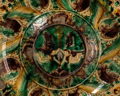 Céramiques, Porcelaines  - Plat deux anges - Castelfiorentino XVIe siècle