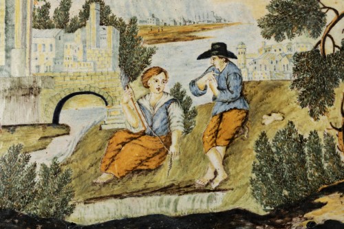 Plaque en majolique - Castelli début du XVIIIe siècle - Céramiques, Porcelaines Style 