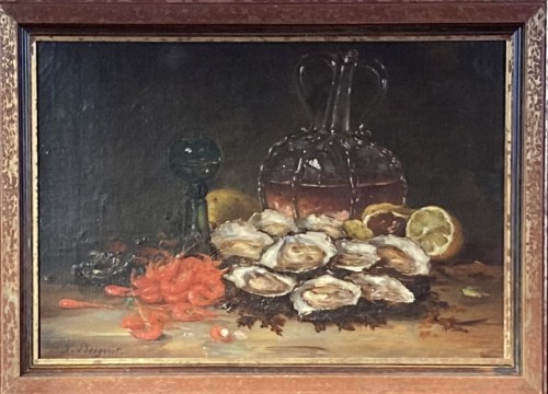 Nature Morte aux huîtres et crevettes - Denis Pierre Bergeret (1846-1910)