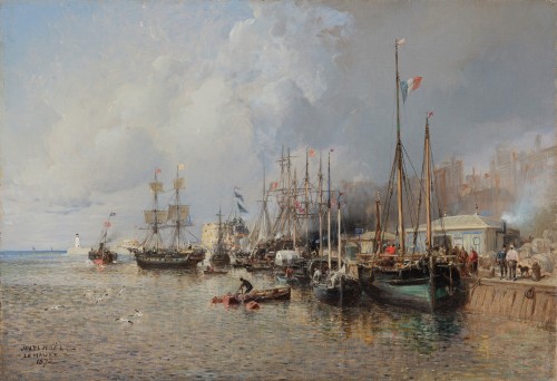 Jules Achille NOËL (Nançy 1815 - 1881 Mustapha) Vue du port du Havre 1872