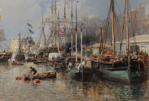 Tableaux et dessins Tableaux XIXe siècle - Jules Achille NOËL (Nançy 1815 - 1881 Mustapha) Vue du port du Havre 1872