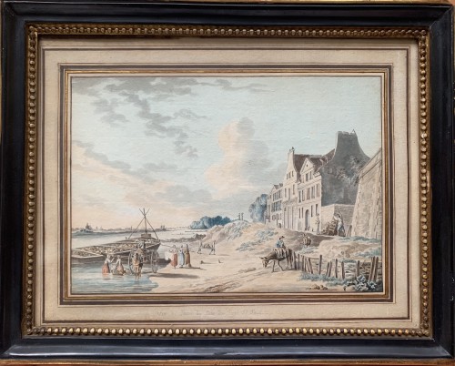 PÉRIGNON Nicolas (Nançy 1727 - 1782 Paris) - Vues des bords de Seine - Tableaux et dessins Style Louis XV