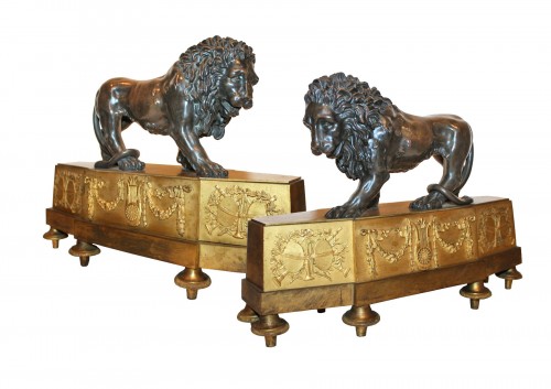 Paire de Lions en bronze Epoque Empire