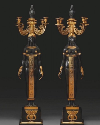 Pierre-Philippe THOMIRE ( 1771-1843) - Paire de candélabres aux Egyptiennes - Luminaires Style Empire
