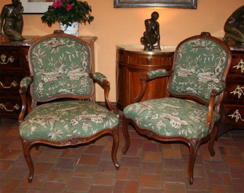 Paire de fauteuils à la reine d’époque Louis XV - Sièges Style Louis XV