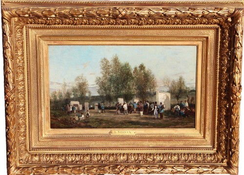 Amédée Elie SERVIN (1829-1884) - Le tir à l'arc à Villiers-sur-Morin - Tableaux et dessins Style 
