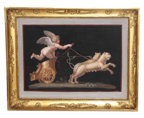 Paire de Gouaches sur papier « Pompéiennes » sur fond noir - Galerie de Crécy