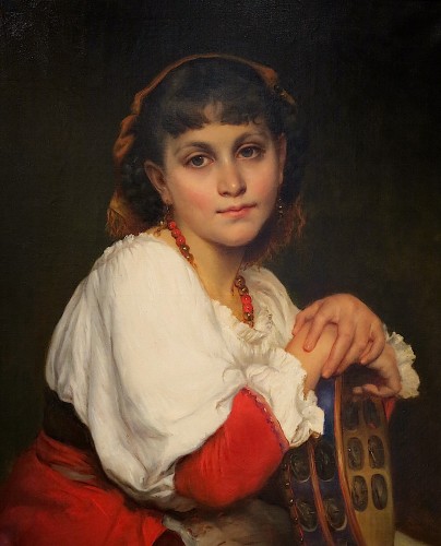 Edmond Joséphine Claire LANGLOIS (XIX) - Jeune italienne au tambourin - Tableaux et dessins Style Napoléon III