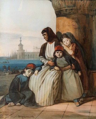 Joseph-Nicolas ROBERT-FLEURY (1797-1890) - Une famille de réfugiés grecs, peinte à Venise en 1824
