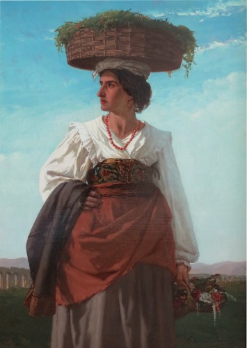 Ferdinand PAUWELS (1830-1904) - Jeune italienne porteuse de fleurs - Tableaux et dessins Style Napoléon III