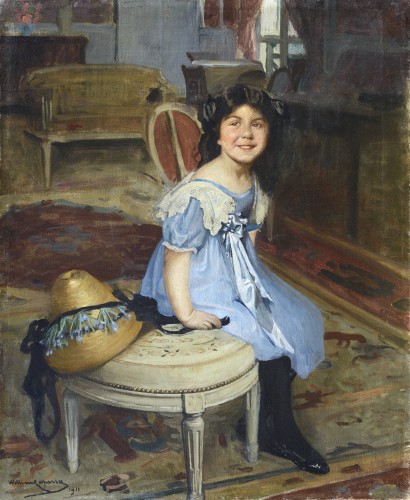 William LAPARRA (1873-1920) - Portrait de fillette dans un intérieur - Tableaux et dessins Style Art nouveau