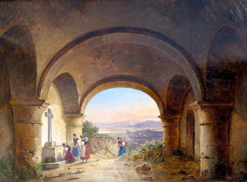 Charles Caïus RENOUX (1795 – 1846) - Le pèlerinage sous la crypte - Tableaux et dessins Style Restauration - Charles X