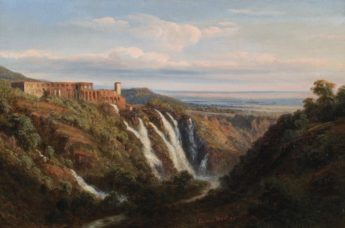 Édouard HOSTEIN (1804–1889) - Tivoli vue des ruines du palais de Mécène - Tableaux et dessins Style Louis-Philippe