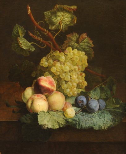 Jean-François VAN DAEL (1764–1840) - Raisins, pêches, et prunes sur un entablement - Tableaux et dessins Style Empire