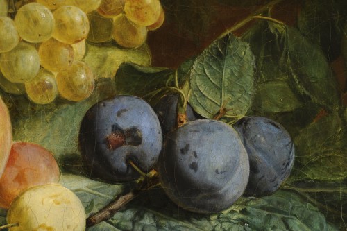 XIXe siècle - Jean-François VAN DAEL (1764–1840) - Raisins, pêches, et prunes sur un entablement