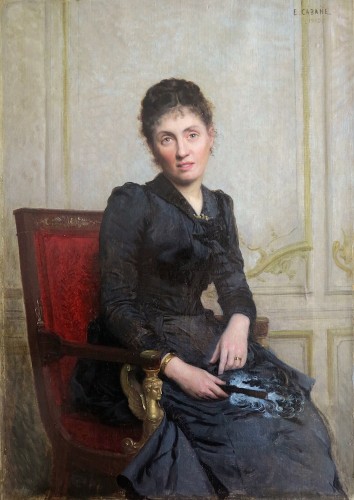 Édouard CABANE (1857 – c. 1942) - Portrait de jeune femme à l’éventail - Tableaux et dessins Style Napoléon III