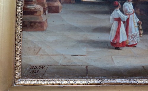 Tableaux et dessins Tableaux XIXe siècle - Alexis MILON (1784 - après 1858) - Vue intérieure de St Germain-des-Près, Paris
