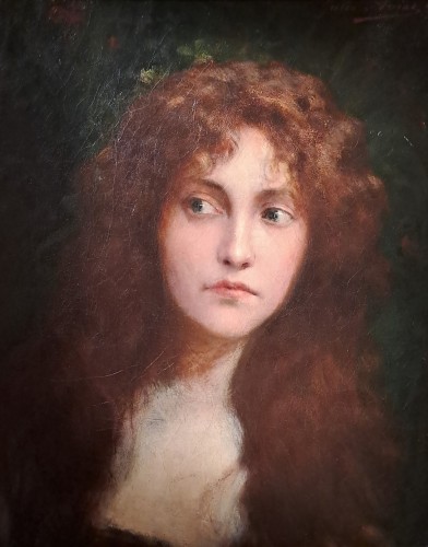 Jules AVIAT (1844-1931) "Portrait d'une jeune femme curieuse"