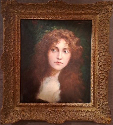 Jules AVIAT (1844-1931) "Portrait d'une jeune femme curieuse" - Tableaux et dessins Style 