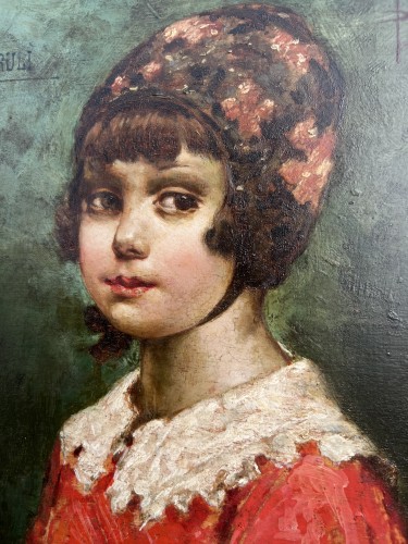 Tableaux et dessins Tableaux du XXe siècle - Portrait d’une jeune fille au bonnet - P. Serra, 1933