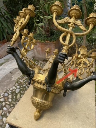 Lustre en bronze aux caducées - Louis-Philippe