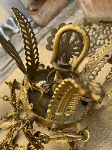 Antiquités - Lustre en bronze aux caducées