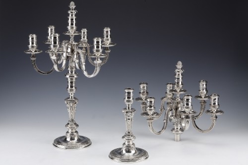 Marret Frères - Paire de candélabres en argent massif XIXe - Argenterie et Orfèvrerie Style Napoléon III