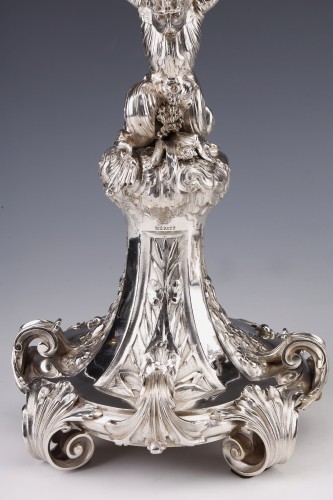 XIXe siècle - Merite - Paire de candélabres zoomorphe en argent massif XIXe siècle