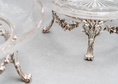 Argenterie et Orfèvrerie  - L. Lapar – Paire de coupes en cristal gravé et argent massif XIXe