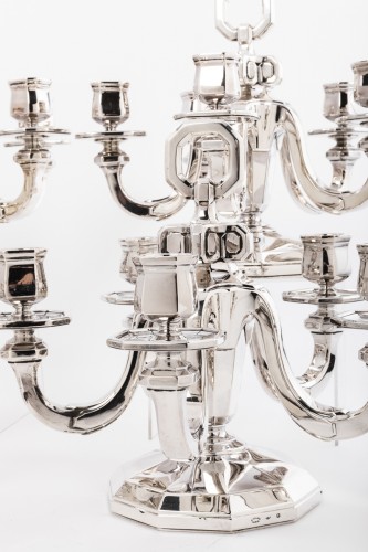 Argenterie et Arts de la table  - Gustave Keller - Paire de candélabres argent massif époque Art déco