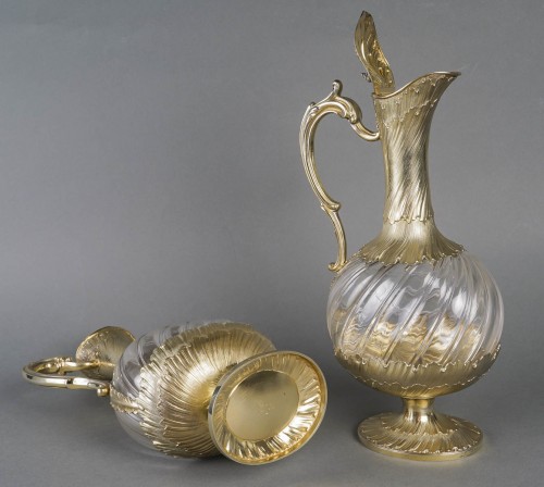 Antiquités - Gustave Odiot – Paire d’aiguières en cristal et vermeil Circa 1870/1880
