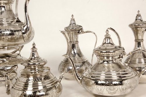 Antiquités - Duponchel - Service thé café en argent massif style Ottoman XIXe
