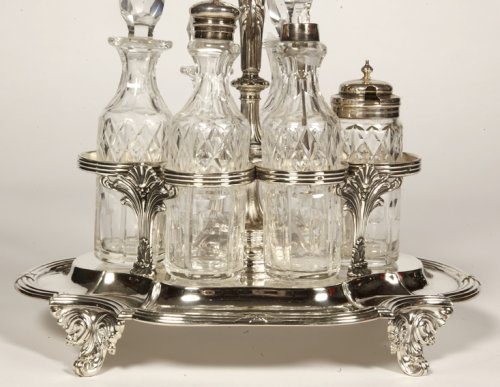 Odiot - Cabaret à condiments en argent massif et flacons cristal XIXe - Argenterie et Arts de la table Style Napoléon III