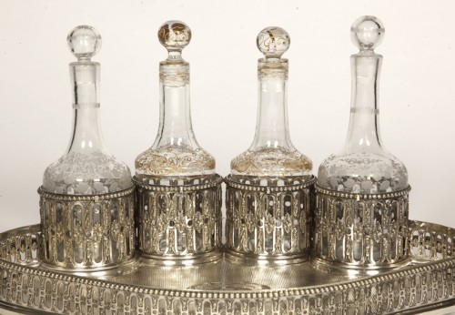 Odiot - Cabaret en argent massif et 4 flacons en cristal XIXe - Argenterie et Arts de la table Style Napoléon III