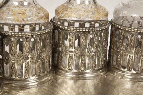 Odiot - Cabaret en argent massif et 4 flacons en cristal XIXe - Napoléon III
