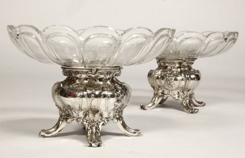 XIXe siècle - Gustave Odiot - Paire de coupes en argent massif et cristal Baccarat