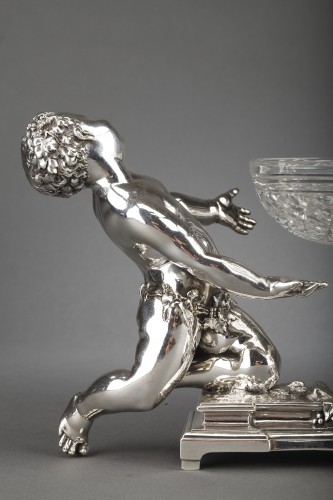 Christofle - Centre de table en bronze argenté et coupe en cristal XIXe - Emmanuel Redon Silver Fine Art