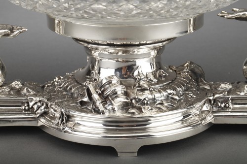 Christofle - Centre de table en bronze argenté et coupe en cristal XIXe - Napoléon III