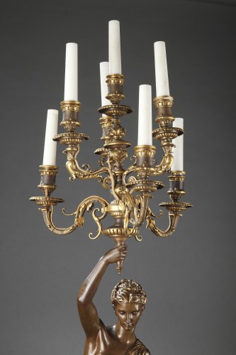 Barbedienne - Paire de Torchères en bronze par Dubois & Falguiere - Luminaires Style Napoléon III