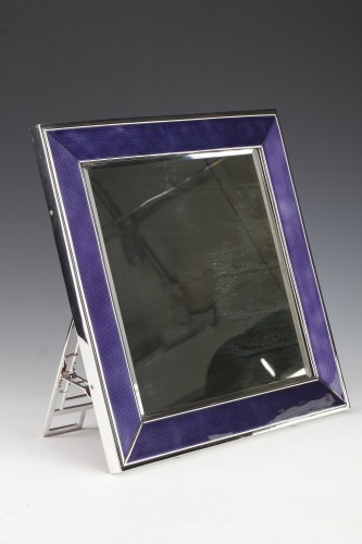 Miroir de table en argent massif et émail bleu XXe - Argenterie et Arts de la table Style Années 50-60