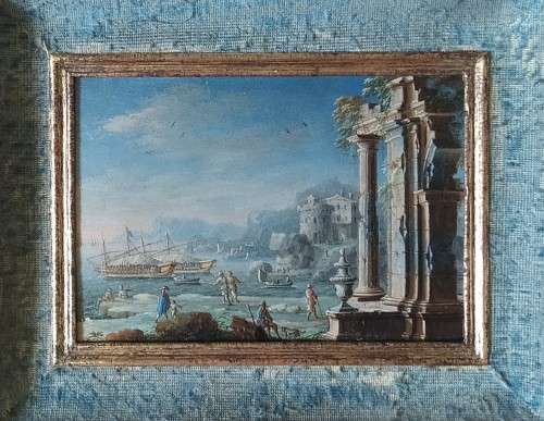 Ruines Antiques sur des littoraux (Paire) - Attribué à Gennaro Greco (1663–1714) - Tableaux et dessins Style 