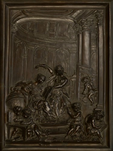Sculpture Sculpture en Bronze - Bas-relief en bronze représentant une allégorie de l'imprimerie par L. R. Luce