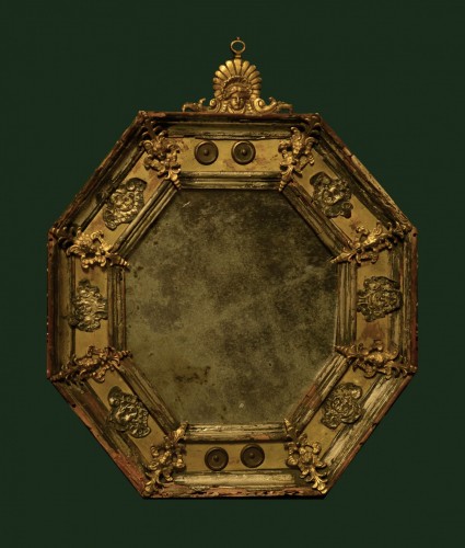 Petit Miroir octogonal italien du XVIIe siècle - Miroirs, Trumeaux Style 