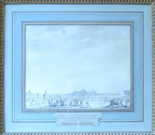 Dessin de Moreau le Jeune (1741-1814) - Expérience au Champs de Mars - Tableaux et dessins Style Louis XVI