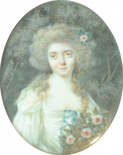 Miniature représentation une jeune femme, attribué à Périn Salbreux - Objets de Vitrine Style Louis XVI