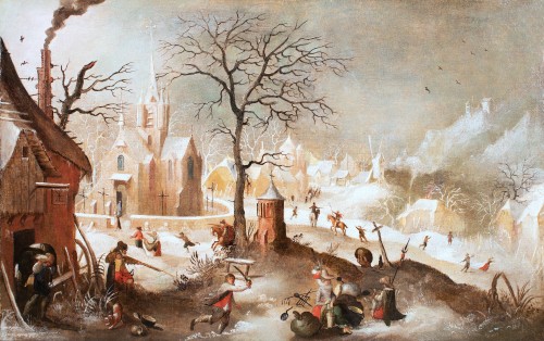 Attaque d’un village en hiver. Atelier de Sébastien Vrancx (Anvers 1573-1647) - 